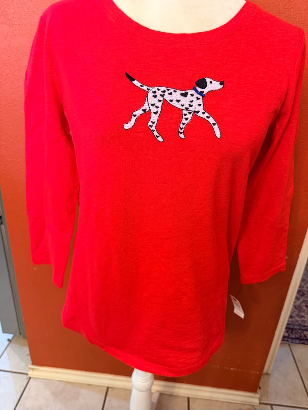 NWT Talbots Petite Dalmatian Embroidered Cotton Tee